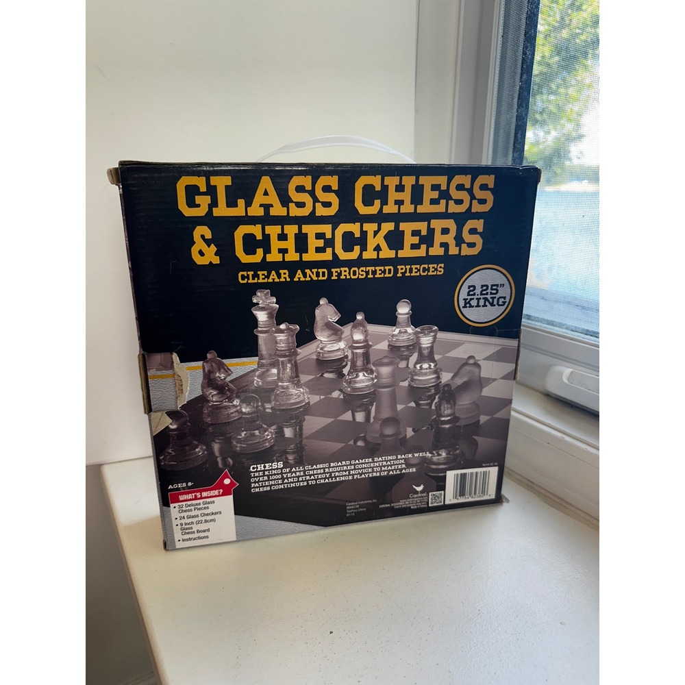 Cardinal Glass Chess & Checkers Set Clear and Frosted Pieces 9 Inch Board 62-36
